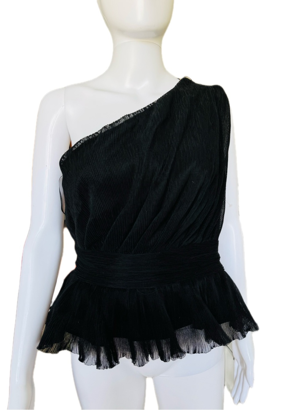 Endless Rose Black One-Shoulder Pleated Peplum Top Dress